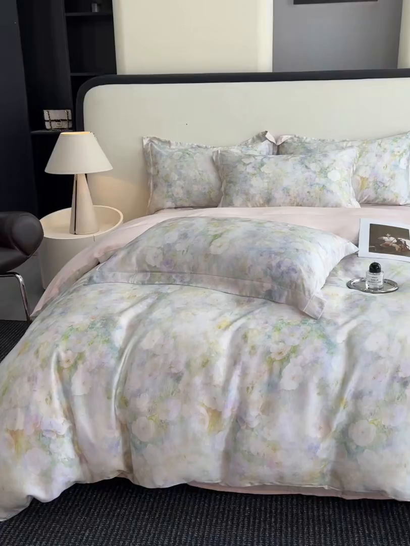 91家纺网 家纺一手货源 找家纺 涵宸家纺 2026新款天丝棉数码印花四件套 花开半夏