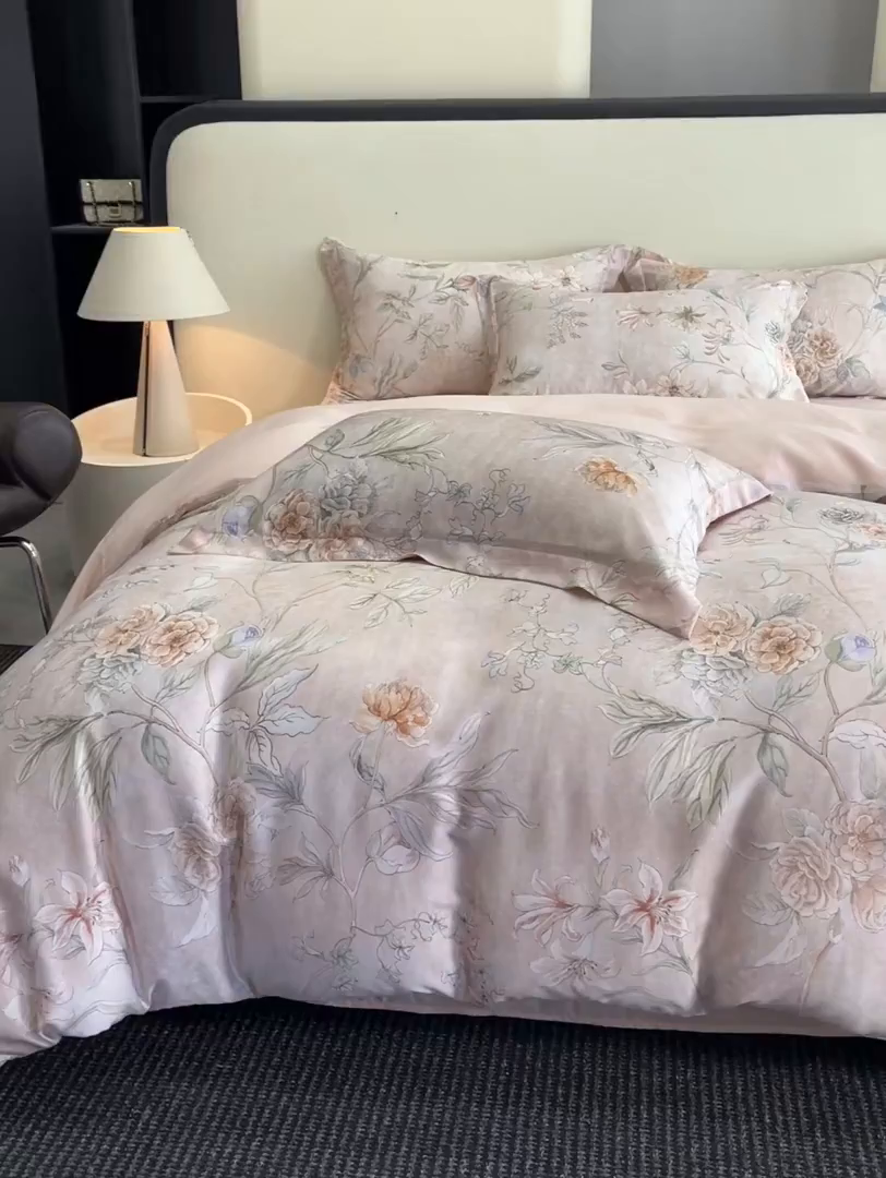 91家纺网 家纺一手货源 找家纺 涵宸家纺 2026新款天丝棉数码印花四件套 花枝棠