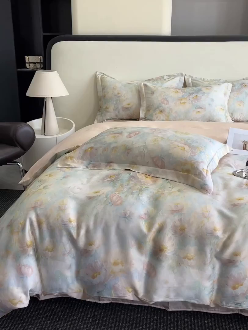 91家纺网 家纺一手货源 找家纺 涵宸家纺 2026新款天丝棉数码印花四件套 绮梦