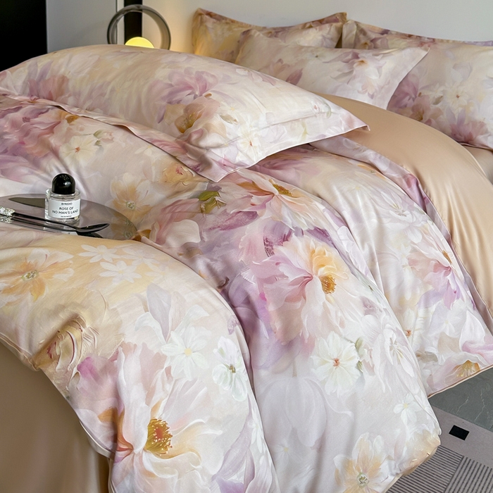 91家纺网 家纺一手货源 找家纺 涵宸家纺 2026新款天丝棉数码印花四件套 恬觅-粉