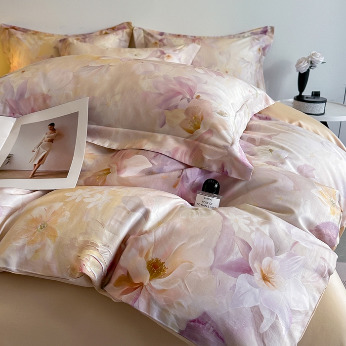 91家纺网 家纺一手货源 找家纺 涵宸家纺 2026新款天丝棉数码印花四件套 恬觅-粉