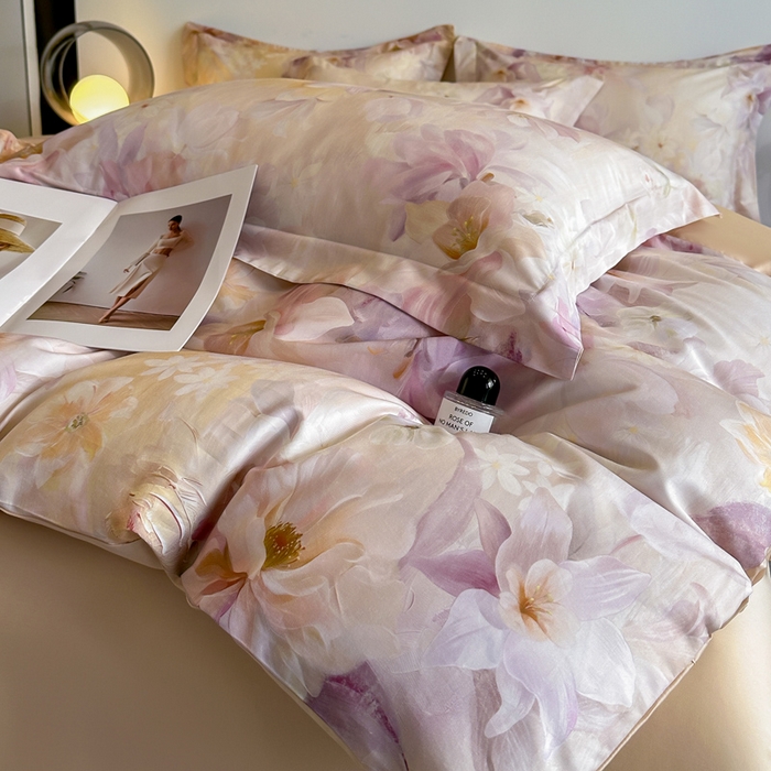 91家纺网 家纺一手货源 找家纺 涵宸家纺 2026新款天丝棉数码印花四件套 恬觅-粉