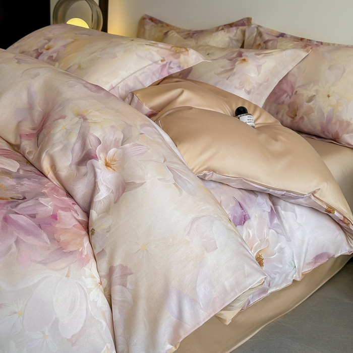 91家纺网 家纺一手货源 找家纺 涵宸家纺 2026新款天丝棉数码印花四件套 恬觅-粉