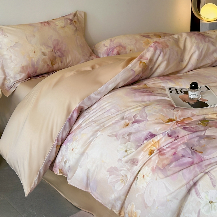 91家纺网 家纺一手货源 找家纺 涵宸家纺 2026新款天丝棉数码印花四件套 恬觅-粉