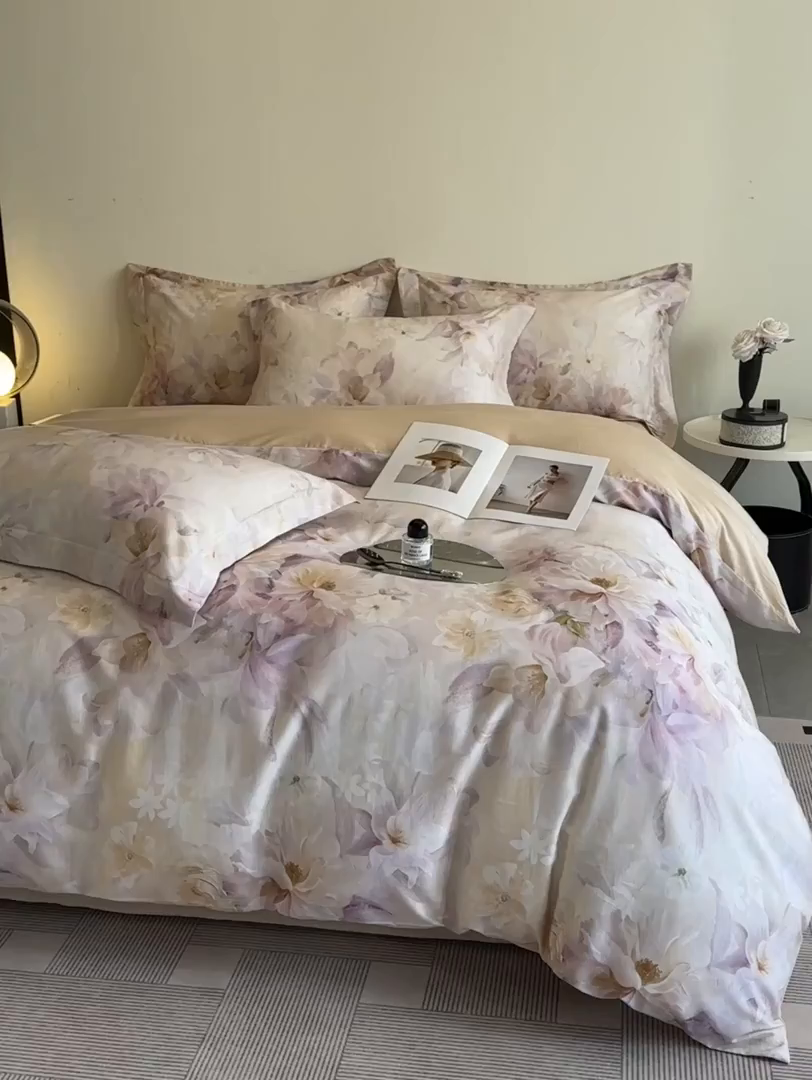 91家纺网 家纺一手货源 找家纺 涵宸家纺 2026新款天丝棉数码印花四件套 恬觅-粉