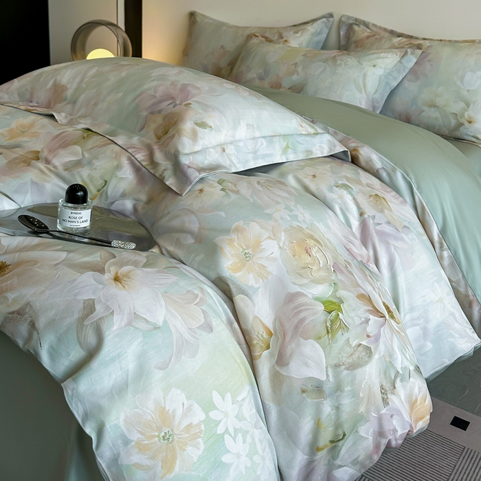 91家纺网 家纺一手货源 找家纺 涵宸家纺 2026新款天丝棉数码印花四件套 恬觅-绿