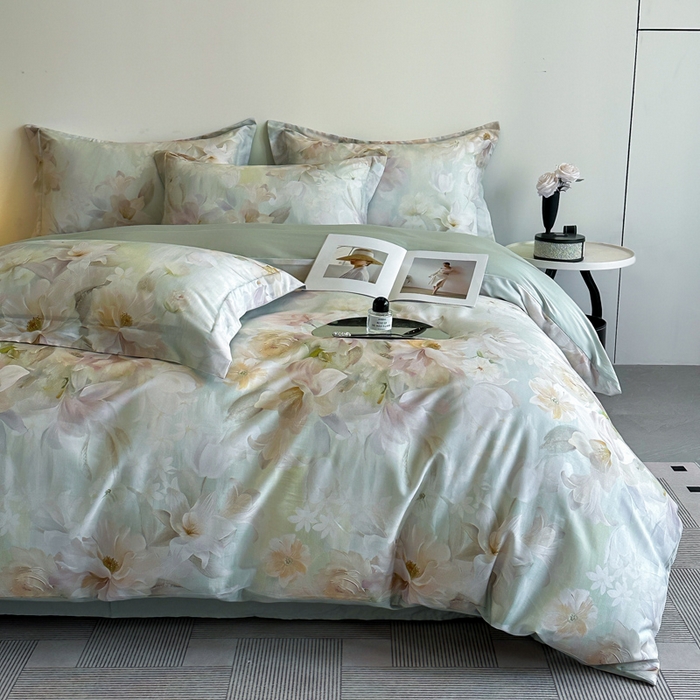 91家纺网 家纺一手货源 找家纺 涵宸家纺 2026新款天丝棉数码印花四件套 恬觅-绿