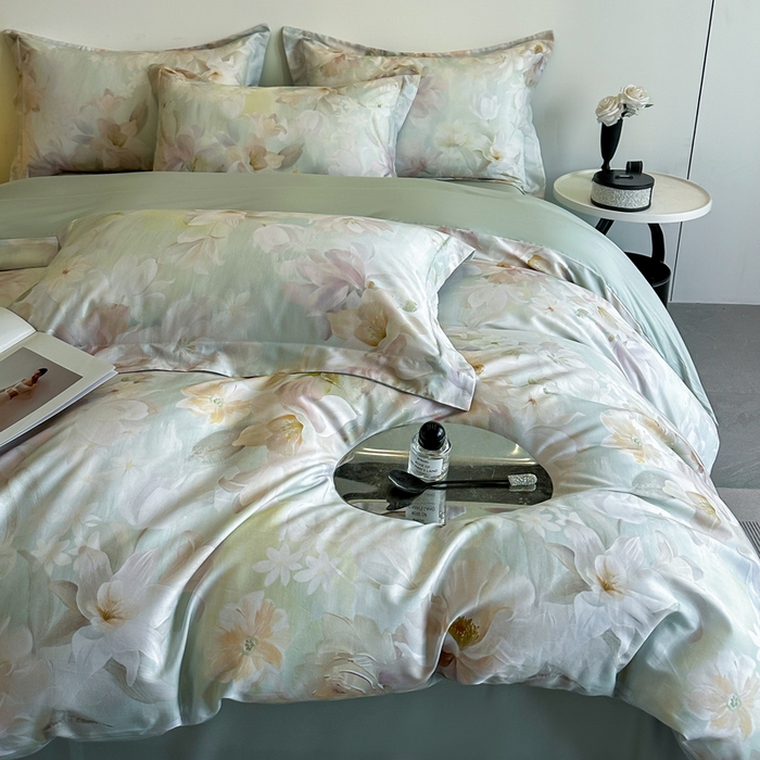 91家纺网 家纺一手货源 找家纺 涵宸家纺 2026新款天丝棉数码印花四件套 恬觅-绿