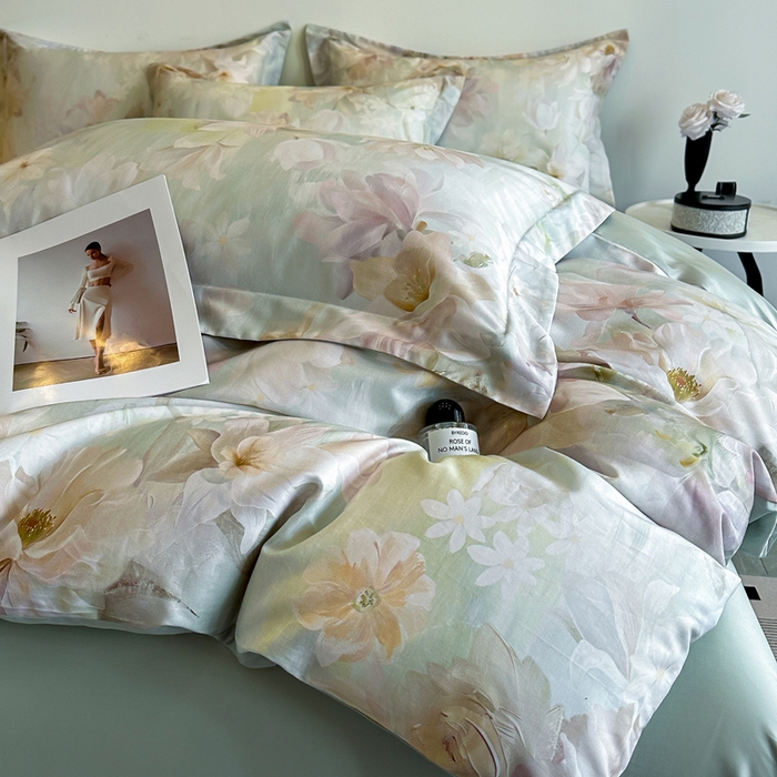 91家纺网 家纺一手货源 找家纺 涵宸家纺 2026新款天丝棉数码印花四件套 恬觅-绿