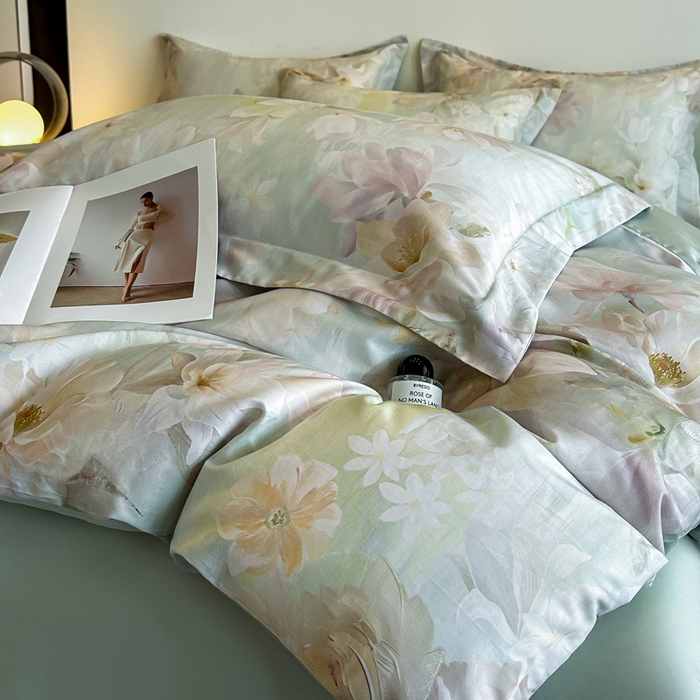 91家纺网 家纺一手货源 找家纺 涵宸家纺 2026新款天丝棉数码印花四件套 恬觅-绿