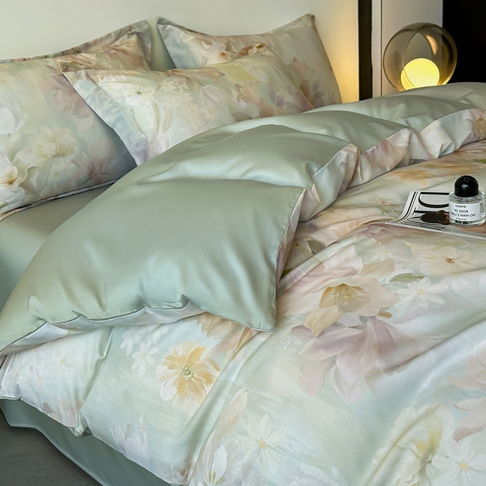 91家纺网 家纺一手货源 找家纺 涵宸家纺 2026新款天丝棉数码印花四件套 恬觅-绿