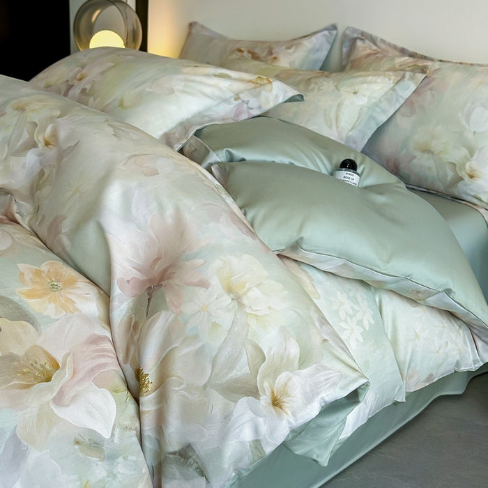 91家纺网 家纺一手货源 找家纺 涵宸家纺 2026新款天丝棉数码印花四件套 恬觅-绿