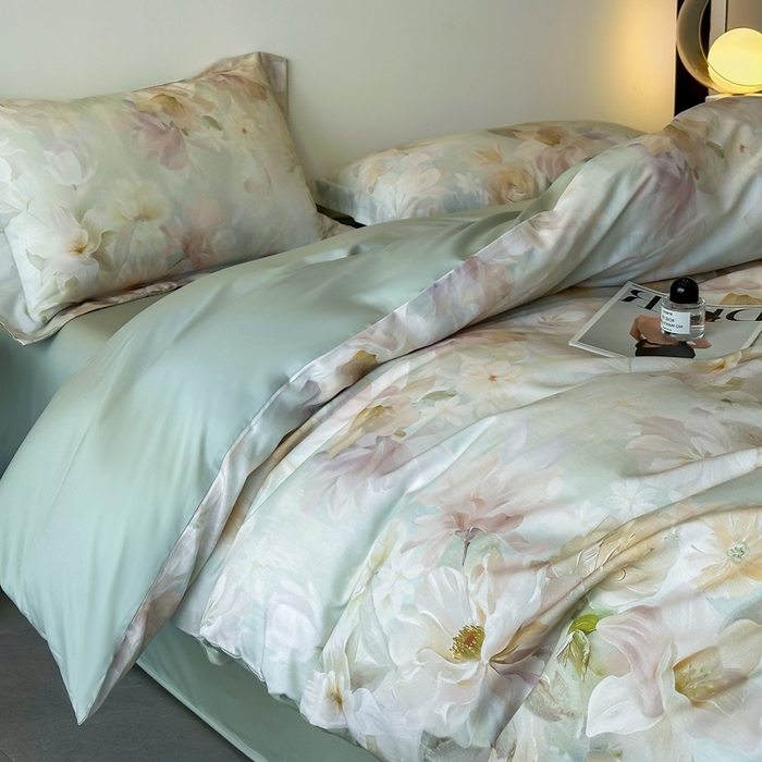 91家纺网 家纺一手货源 找家纺 涵宸家纺 2026新款天丝棉数码印花四件套 恬觅-绿