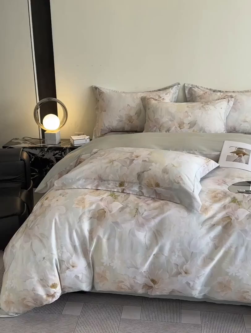 91家纺网 家纺一手货源 找家纺 涵宸家纺 2026新款天丝棉数码印花四件套 恬觅-绿