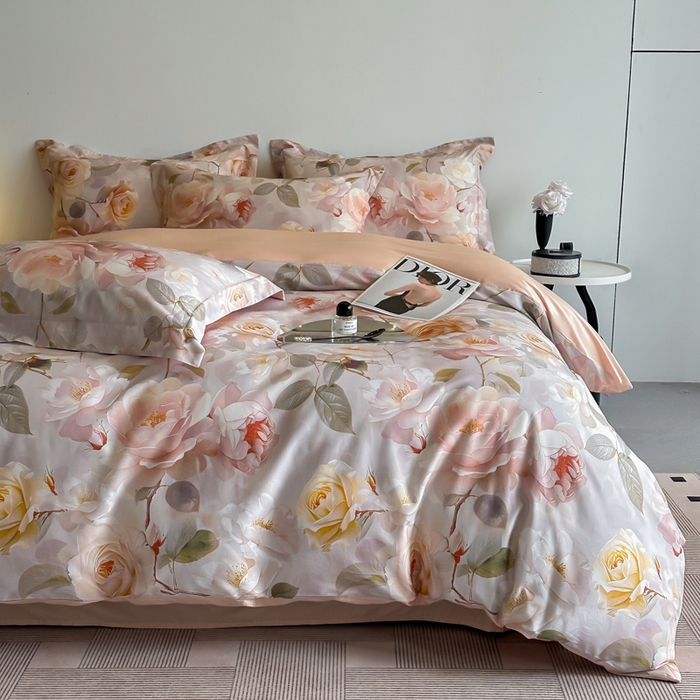 91家纺网 家纺一手货源 找家纺 涵宸家纺 2026新款天丝棉数码印花四件套 云缦-黄