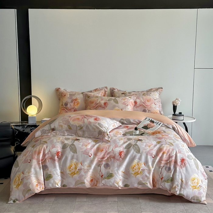 91家纺网 家纺一手货源 找家纺 涵宸家纺 2026新款天丝棉数码印花四件套 云缦-黄