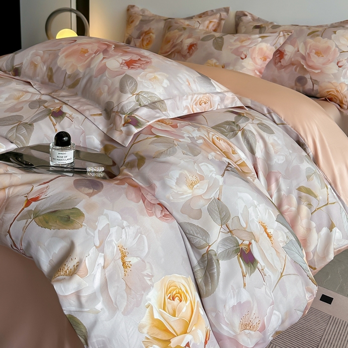 91家纺网 家纺一手货源 找家纺 涵宸家纺 2026新款天丝棉数码印花四件套 云缦-黄