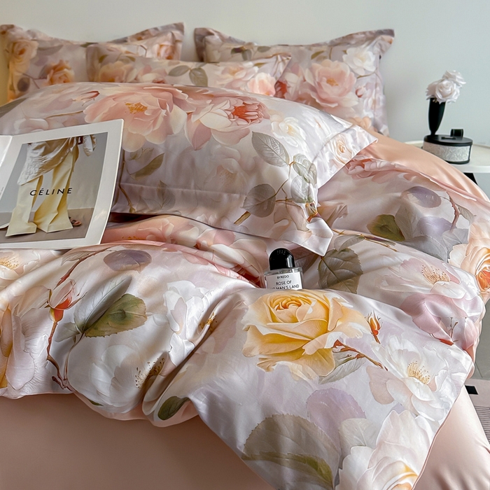 91家纺网 家纺一手货源 找家纺 涵宸家纺 2026新款天丝棉数码印花四件套 云缦-黄