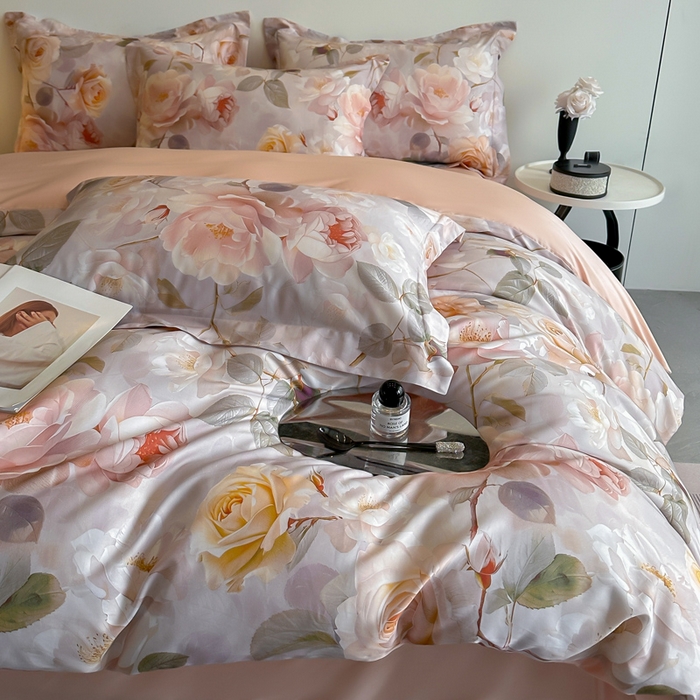 91家纺网 家纺一手货源 找家纺 涵宸家纺 2026新款天丝棉数码印花四件套 云缦-黄