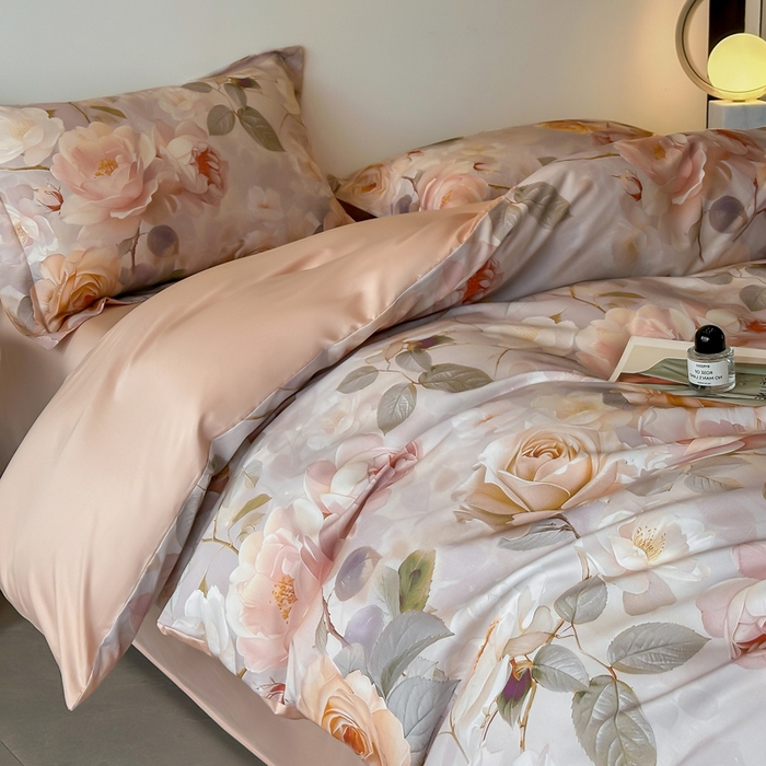 91家纺网 家纺一手货源 找家纺 涵宸家纺 2026新款天丝棉数码印花四件套 云缦-黄