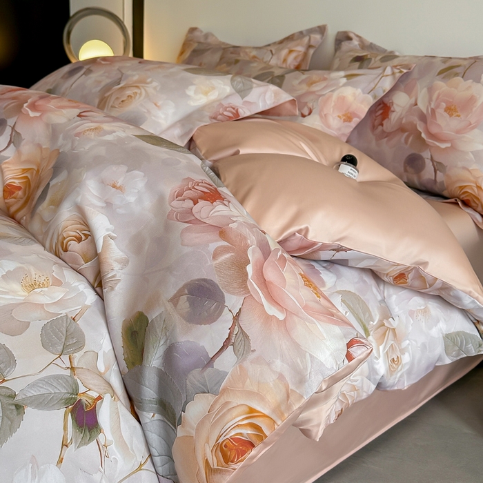 91家纺网 家纺一手货源 找家纺 涵宸家纺 2026新款天丝棉数码印花四件套 云缦-黄