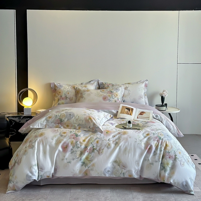 91家纺网 家纺一手货源 找家纺 涵宸家纺 2026新款天丝棉数码印花四件套 醉花季-青