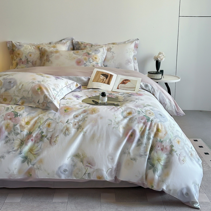 91家纺网 家纺一手货源 找家纺 涵宸家纺 2026新款天丝棉数码印花四件套 醉花季-青