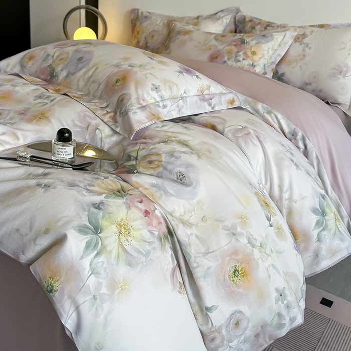 91家纺网 家纺一手货源 找家纺 涵宸家纺 2026新款天丝棉数码印花四件套 醉花季-青