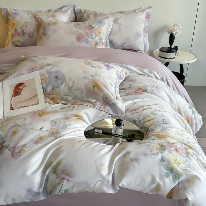 91家纺网 家纺一手货源 找家纺 涵宸家纺 2026新款天丝棉数码印花四件套 醉花季-青