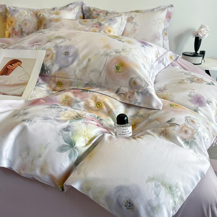 91家纺网 家纺一手货源 找家纺 涵宸家纺 2026新款天丝棉数码印花四件套 醉花季-青