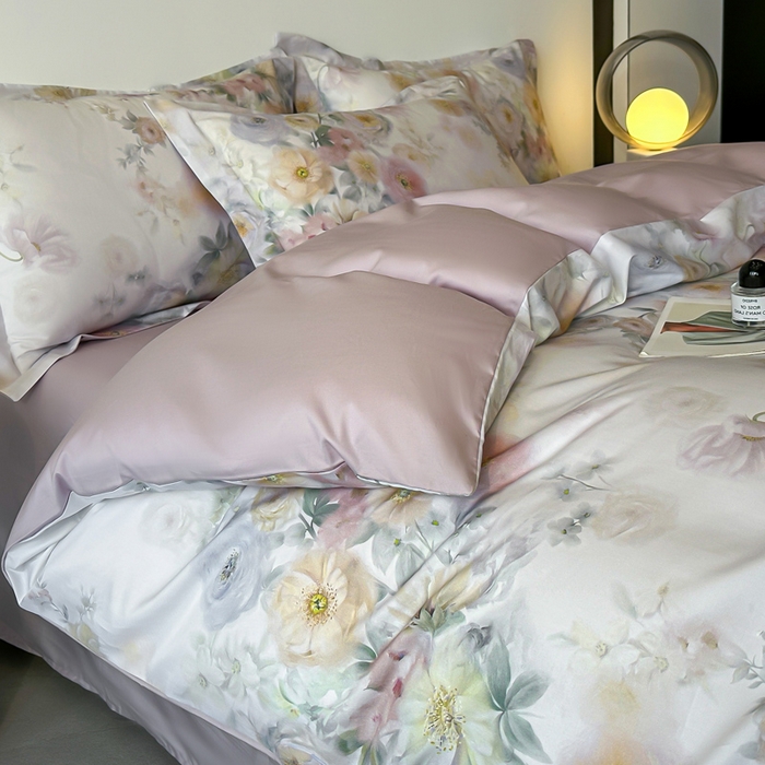 91家纺网 家纺一手货源 找家纺 涵宸家纺 2026新款天丝棉数码印花四件套 醉花季-青