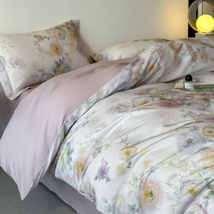 91家纺网 家纺一手货源 找家纺 涵宸家纺 2026新款天丝棉数码印花四件套 醉花季-青