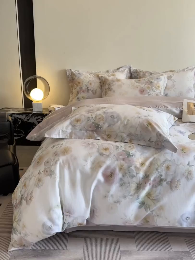 91家纺网 家纺一手货源 找家纺 涵宸家纺 2026新款天丝棉数码印花四件套 醉花季-青