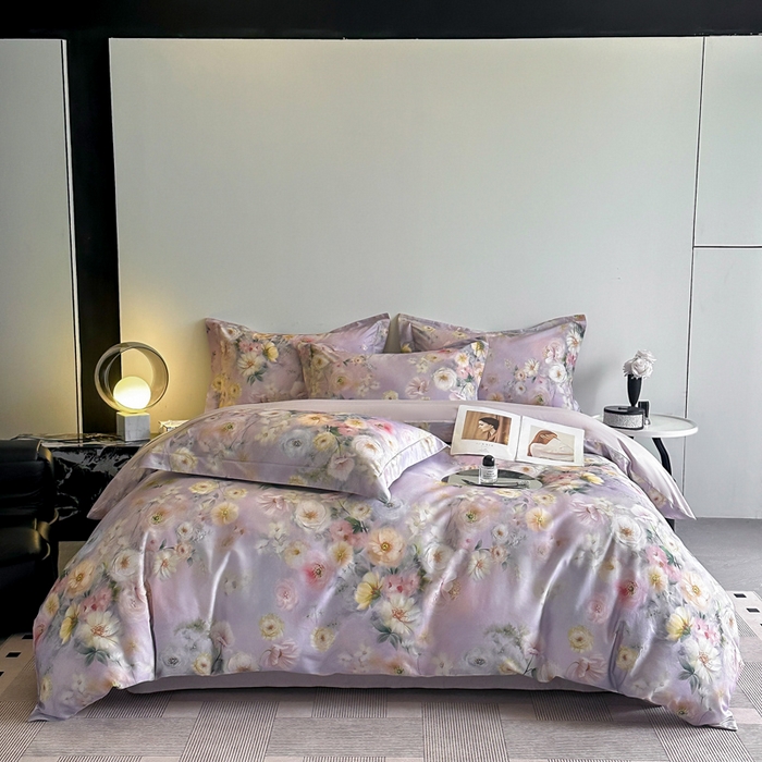 91家纺网 家纺一手货源 找家纺 涵宸家纺 2026新款天丝棉数码印花四件套 醉花季-紫