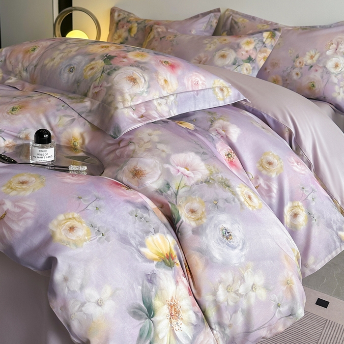 91家纺网 家纺一手货源 找家纺 涵宸家纺 2026新款天丝棉数码印花四件套 醉花季-紫