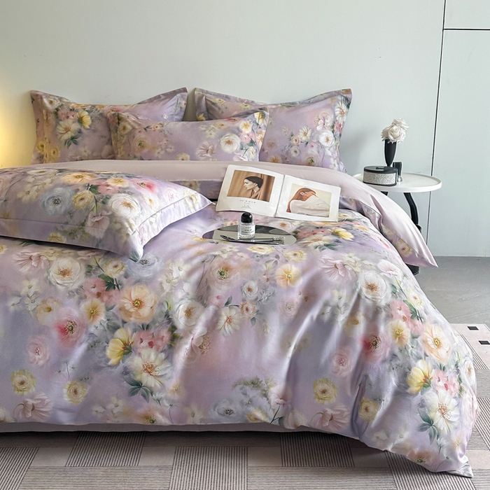 91家纺网 家纺一手货源 找家纺 涵宸家纺 2026新款天丝棉数码印花四件套 醉花季-紫