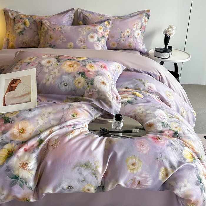 91家纺网 家纺一手货源 找家纺 涵宸家纺 2026新款天丝棉数码印花四件套 醉花季-紫