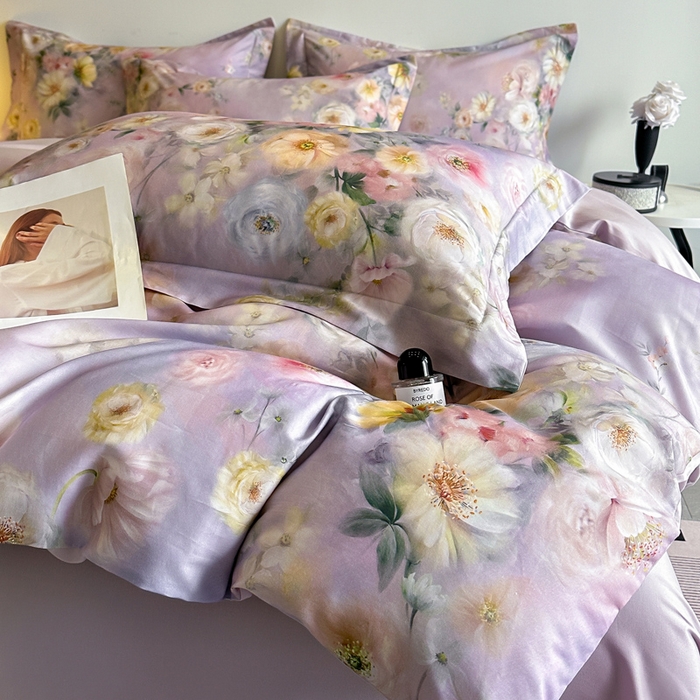 91家纺网 家纺一手货源 找家纺 涵宸家纺 2026新款天丝棉数码印花四件套 醉花季-紫