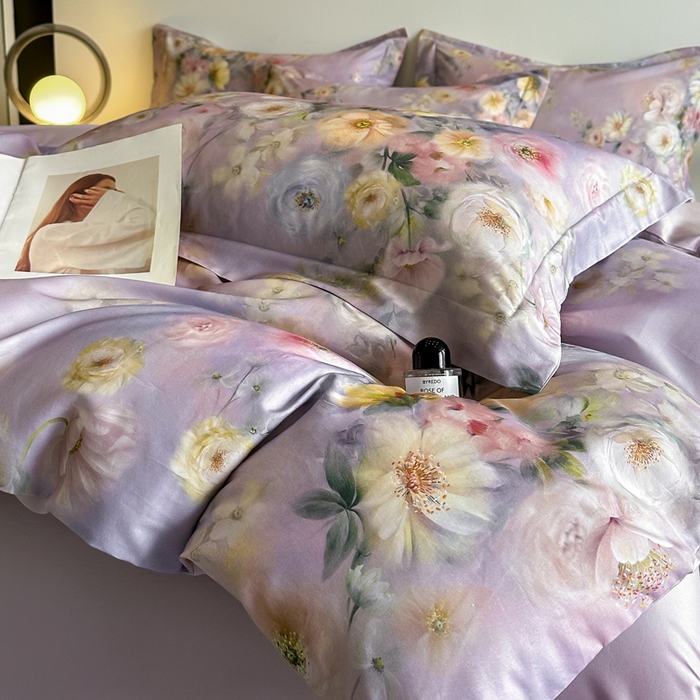 91家纺网 家纺一手货源 找家纺 涵宸家纺 2026新款天丝棉数码印花四件套 醉花季-紫