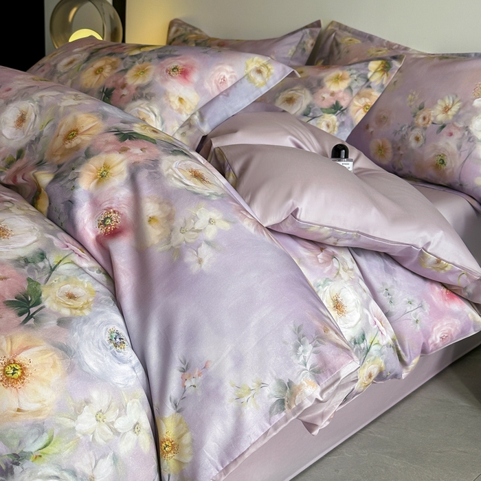 91家纺网 家纺一手货源 找家纺 涵宸家纺 2026新款天丝棉数码印花四件套 醉花季-紫