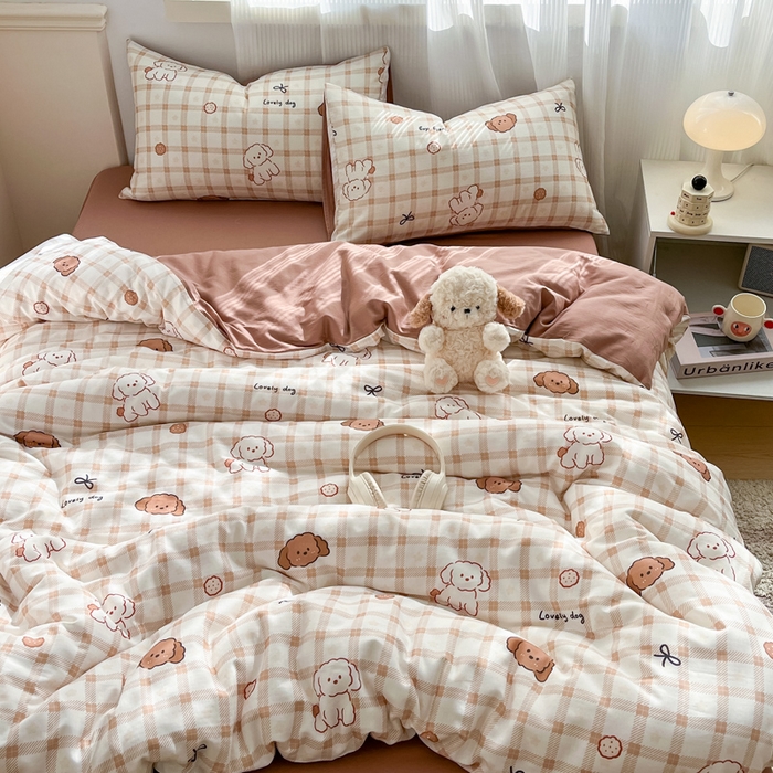 91家纺网 家纺一手货源 找家纺 涵宸家纺 2026新款双层纱印花四件套 A小粉仙