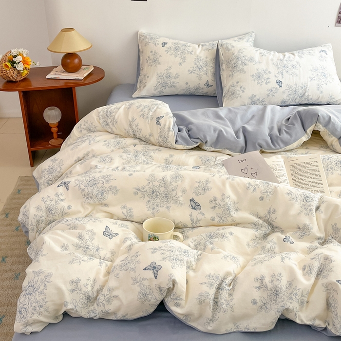 91家纺网 家纺一手货源 找家纺 涵宸家纺 2026新款双层纱印花四件套 B文墨碟