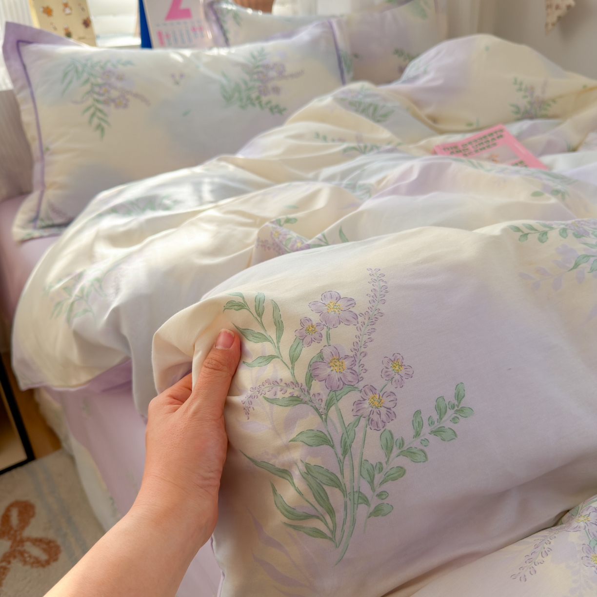 91家纺网 家纺一手货源 找家纺 （总）乐童家纺 2026新款全棉网红直播爆款吊边一字绣工艺款四件套-系列三