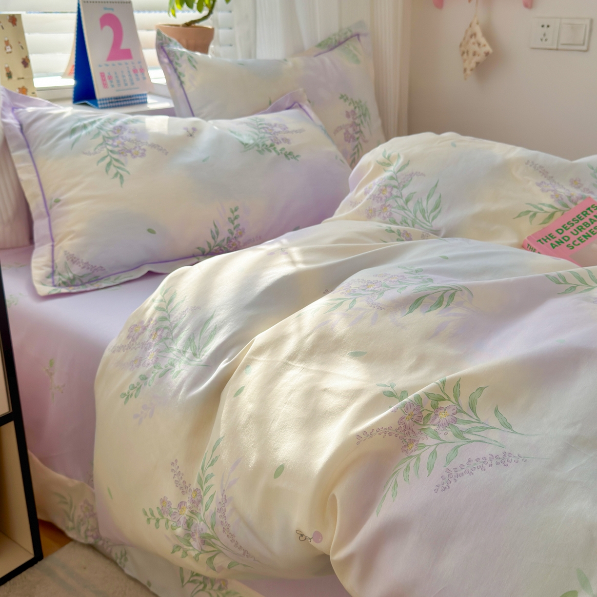 91家纺网 家纺一手货源 找家纺 乐童家纺 2026新款全棉网红直播爆款吊边一字绣工艺款四件套-系列三 薰衣草