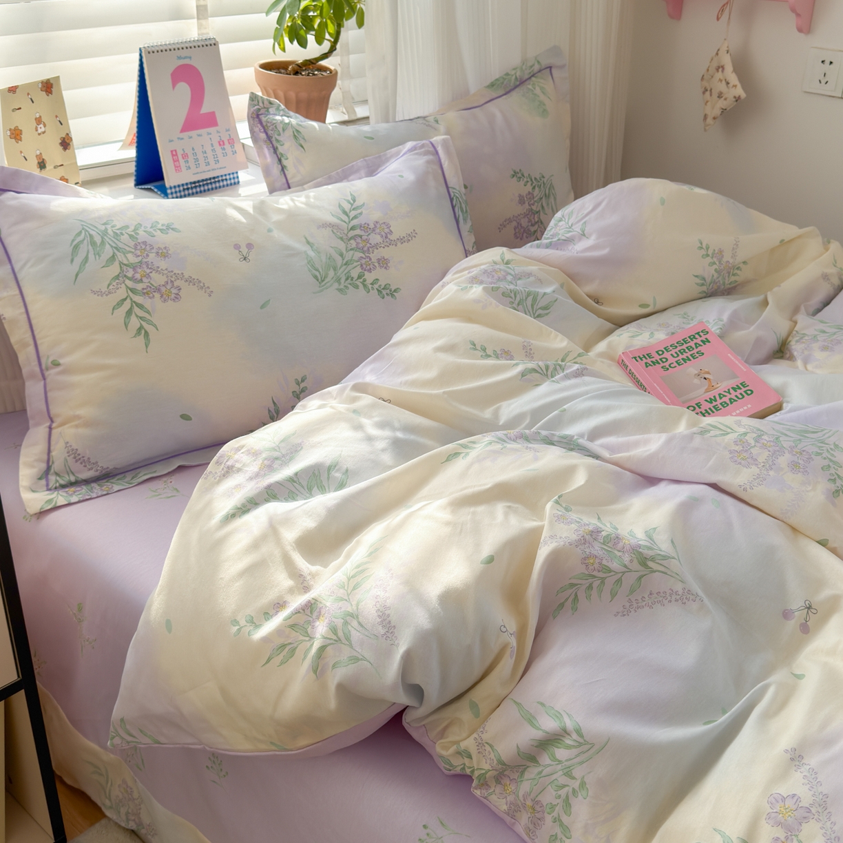 91家纺网 家纺一手货源 找家纺 乐童家纺 2026新款全棉网红直播爆款吊边一字绣工艺款四件套-系列三 薰衣草