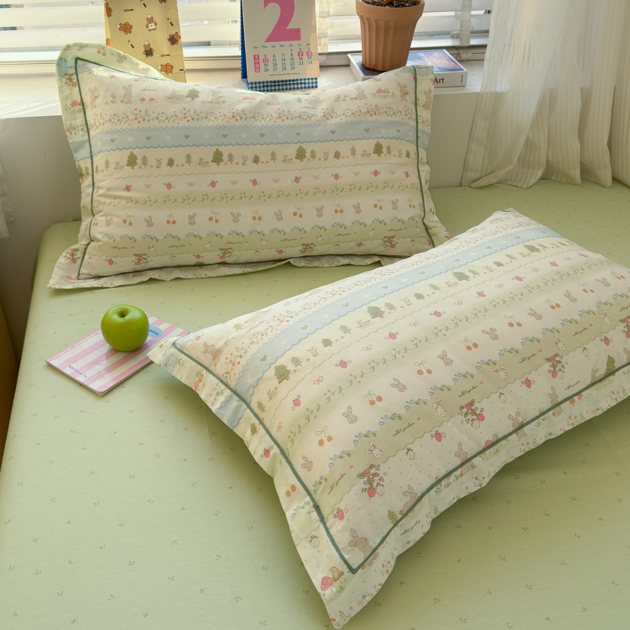 91家纺网 家纺一手货源 找家纺 乐童家纺 2026新款全棉网红直播爆款吊边一字绣工艺款四件套-系列三 田园小兔