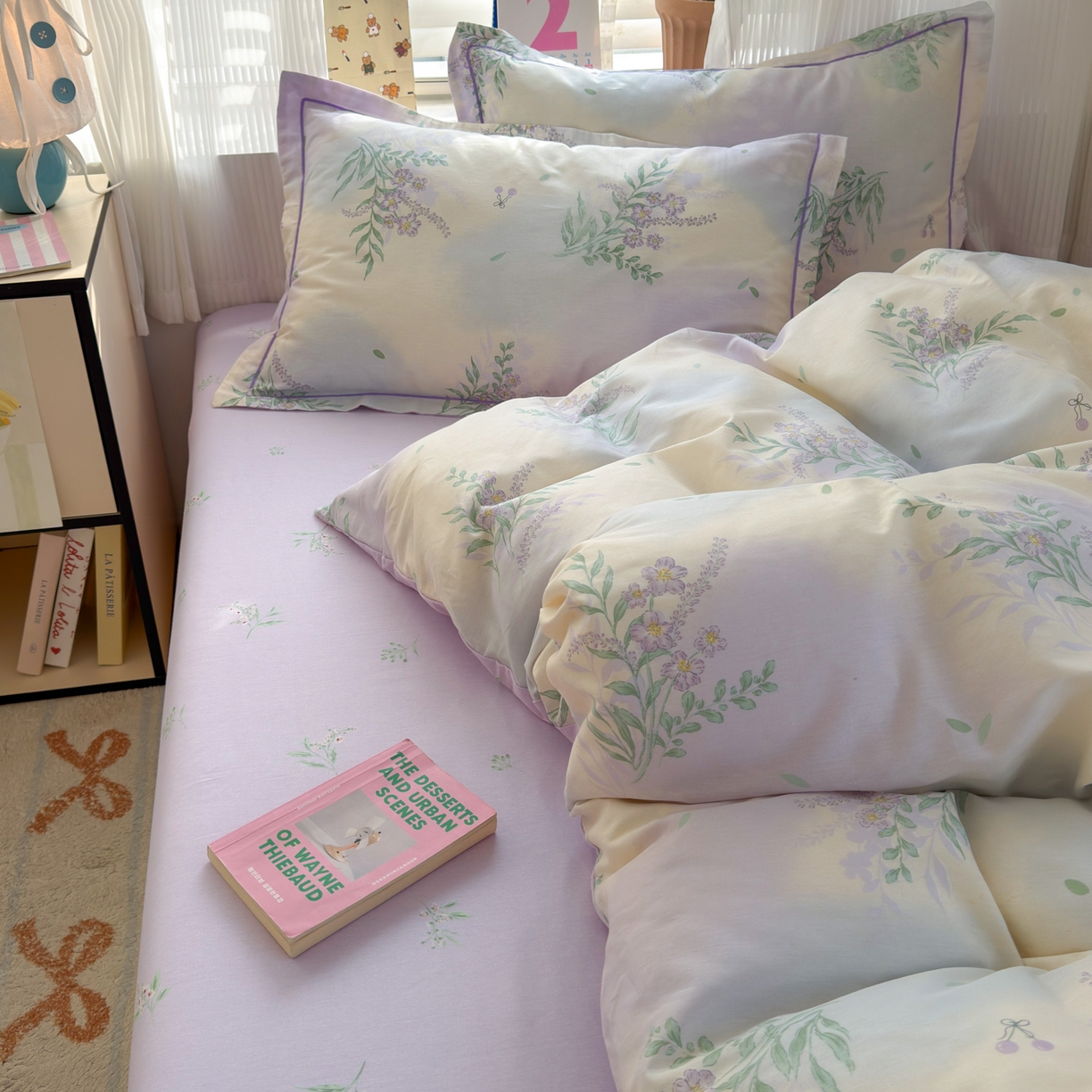 91家纺网 家纺一手货源 找家纺 乐童家纺 2026新款全棉网红直播爆款吊边一字绣工艺款四件套-系列三 薰衣草