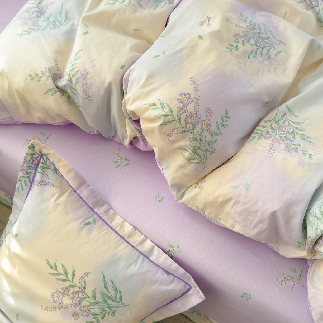 91家纺网 家纺一手货源 找家纺 乐童家纺 2026新款全棉网红直播爆款吊边一字绣工艺款四件套-系列三 薰衣草