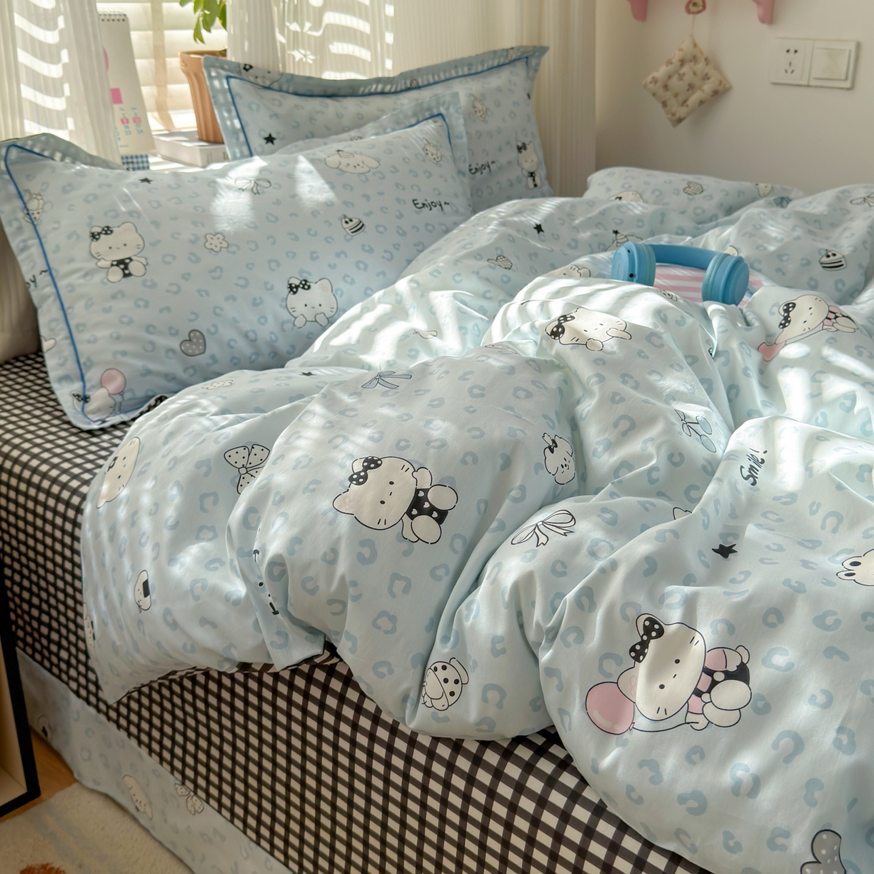 91家纺网 家纺一手货源 找家纺 乐童家纺 2026新款全棉网红直播爆款吊边一字绣工艺款四件套-系列三 豹纹猫咪