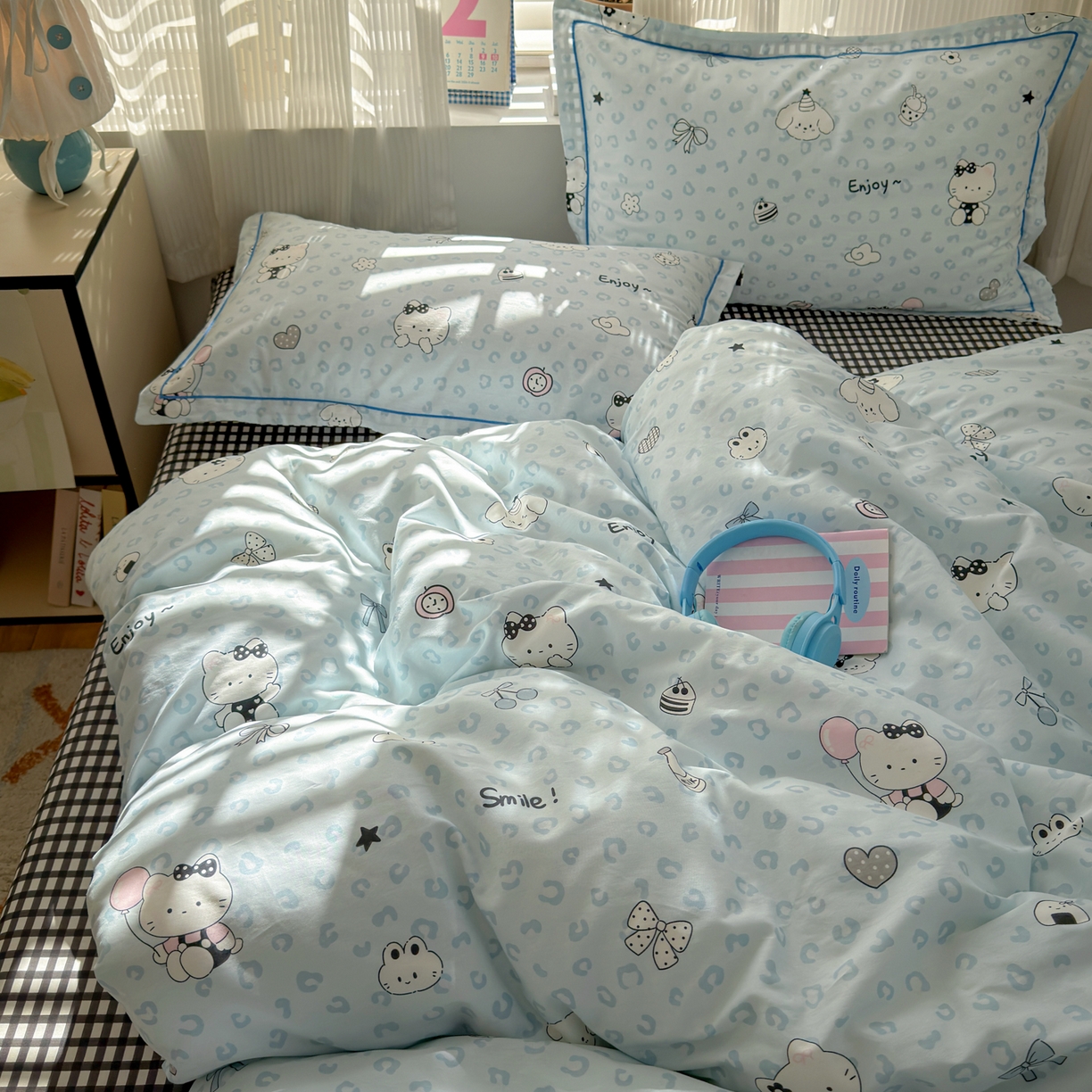 91家纺网 家纺一手货源 找家纺 乐童家纺 2026新款全棉网红直播爆款吊边一字绣工艺款四件套-系列三 豹纹猫咪